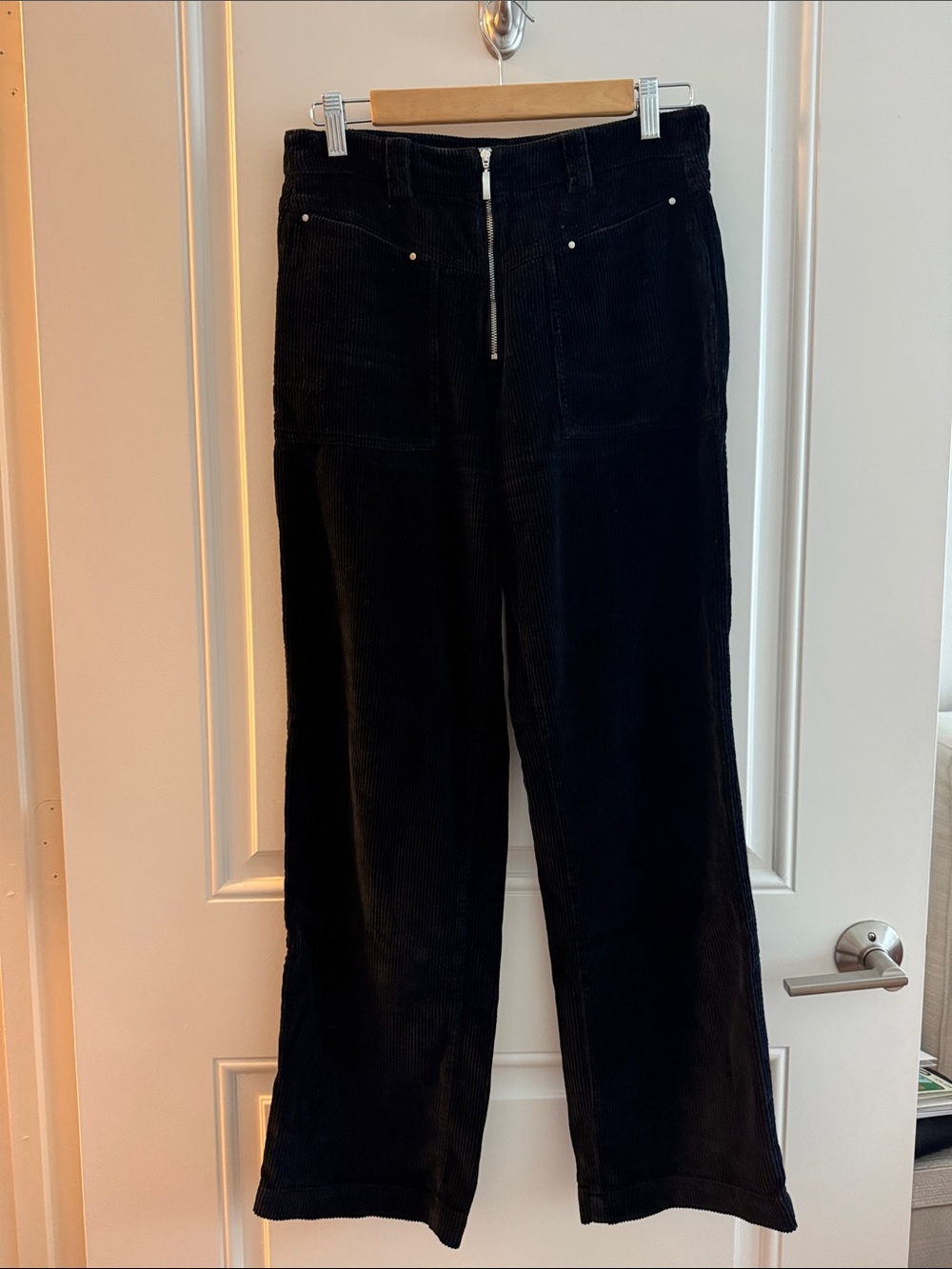 ba&sh Black Corduroy Wide-Leg Zip-Front Jeans